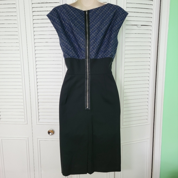 Trina Turk colorblock tweed navy black office work sheath dress sz 6 - Picture 2 of 12